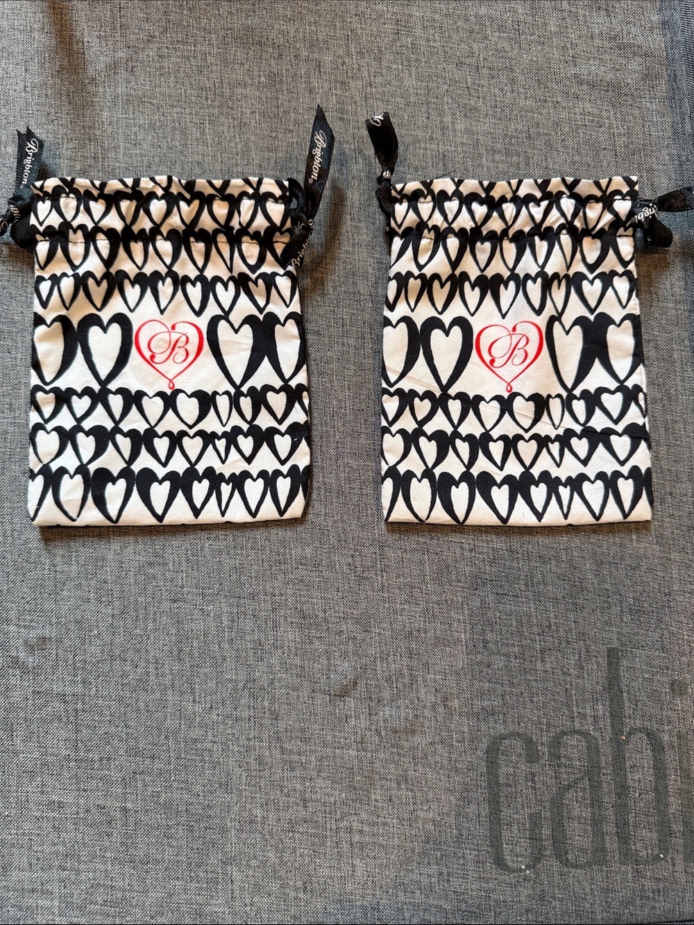 Brighton Small Heart-Print Drawstring Pouch - Black & White; 2 bags